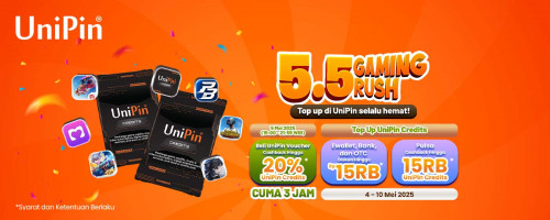 Cashback 20% Cuma di UniPin 5.5 Gaming Rush